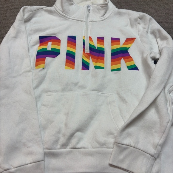 Victoria’s Secret PINK Rainbow Logo Matching Set White Pullover & Joggers  0721 - Picture 2 of 7